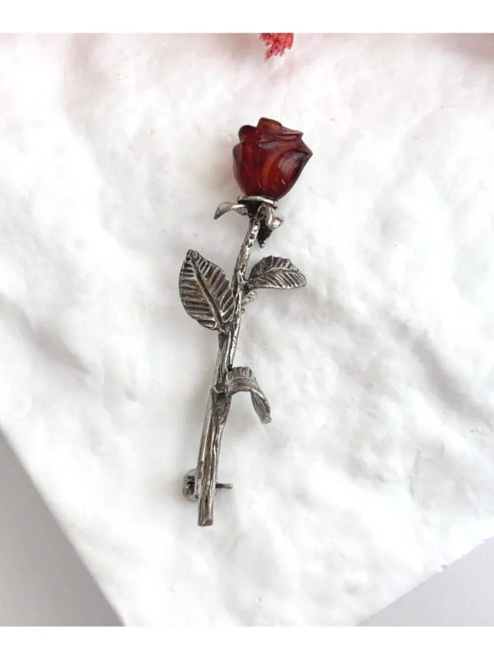 Baltic Amber Blooming Rose Floral Sterling Silver Vintage 925 Brooch | Lapel Pin